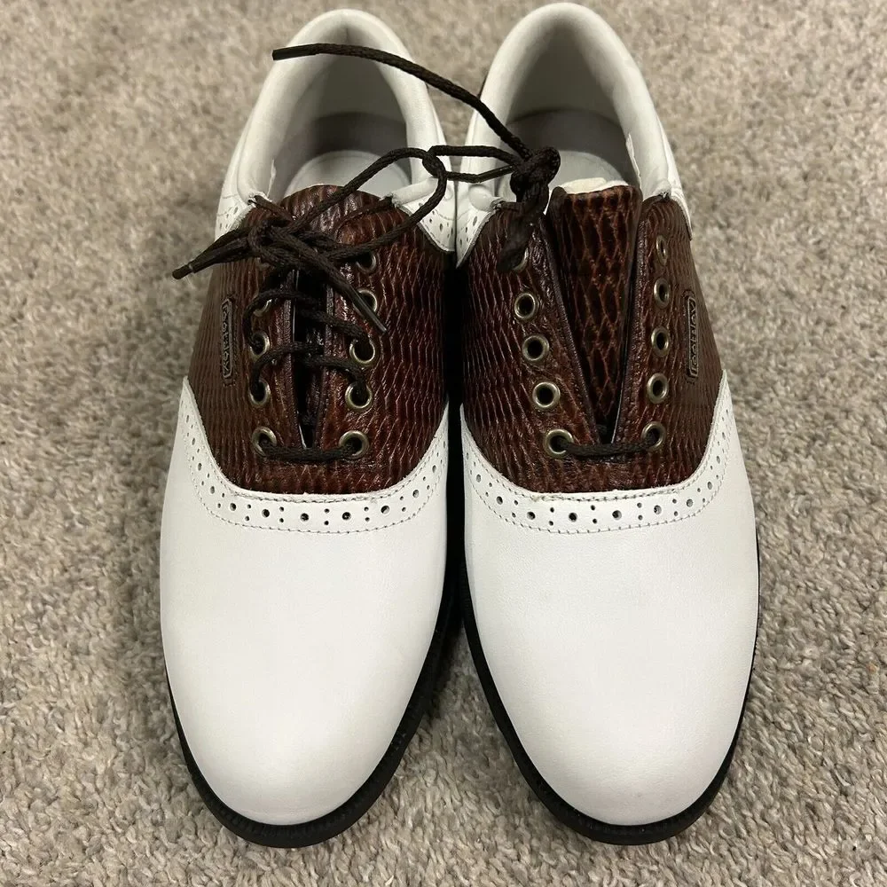 Footjoy Dryjoy Rubber Golf Shoes Womens‎ 5 M White Brown Leather New W Defects